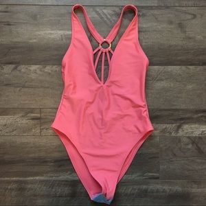 ASOS Strappy Ring Back Pink/Coral One Piece Swim